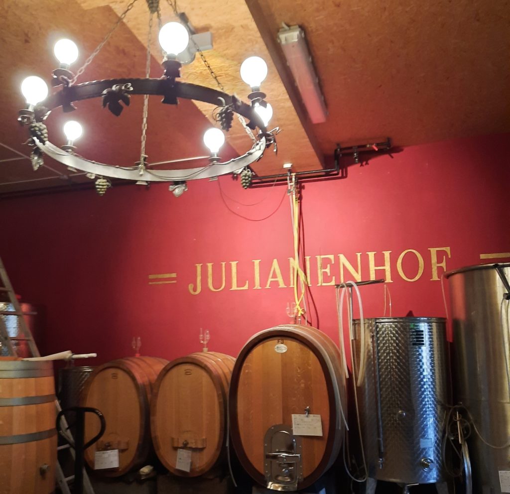 The wine cellar at the Julianenhof Nierstein winery