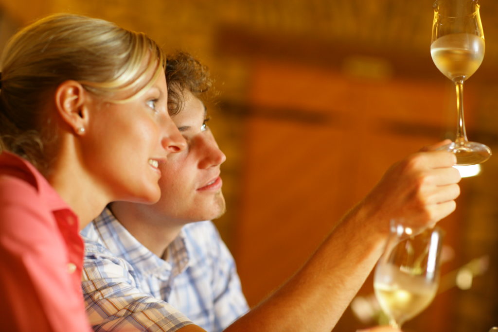 Wine tasting in a wine shop