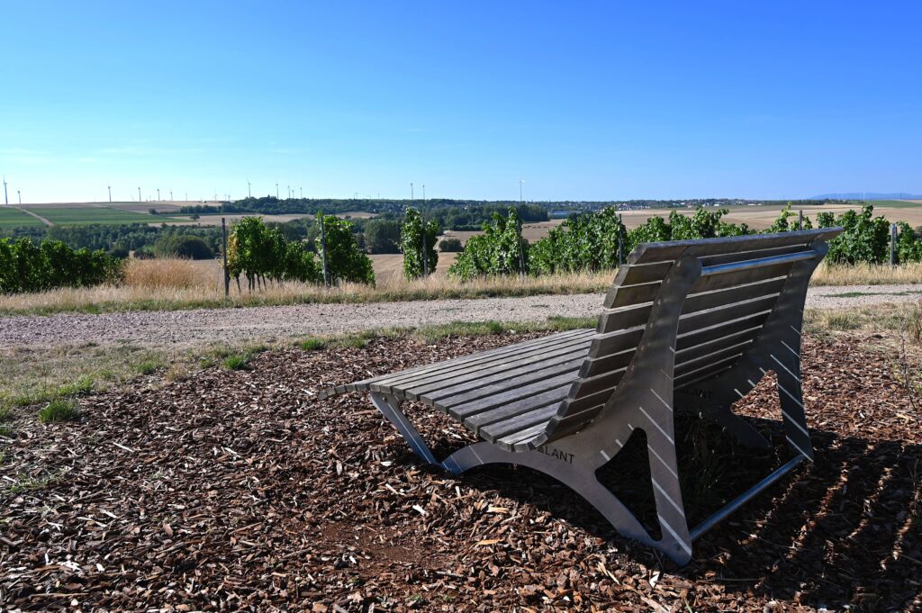 Rastplatz mit Blick auf den Donnersberg an der Hiwweltour Saulheimer Hölle