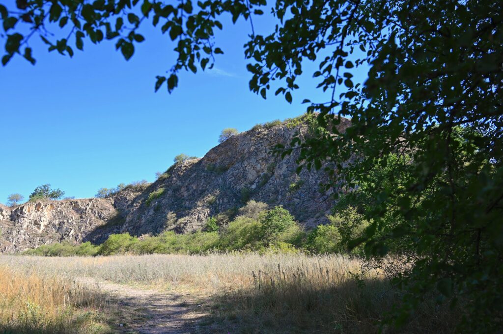 Alter Ölberg-Steinbruch im Naturschutzgebiet mit markanten Felswänden