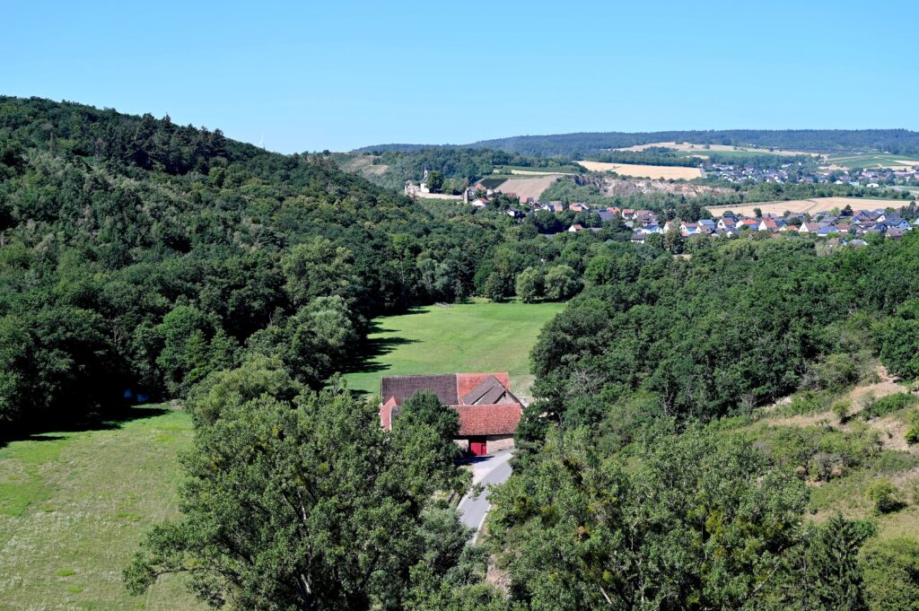 Ausblick von der Hexenkanzel auf Neu-Bamberg und die rheinhessische Landschaft